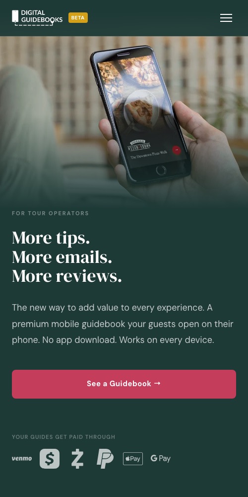 Digital Guidebooks website on mobile