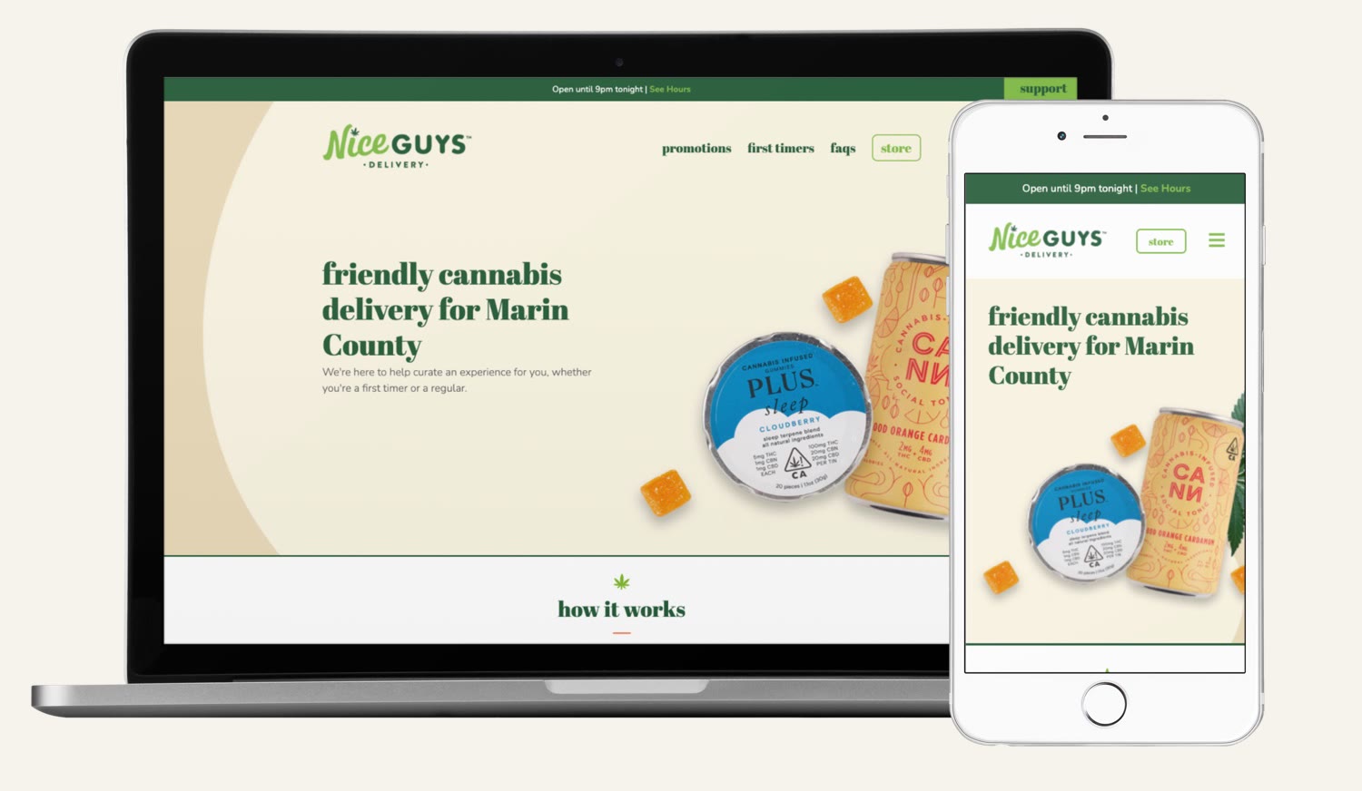 The Nice Guys Delivery website, headlined friendly cannabis delivery for Marin County